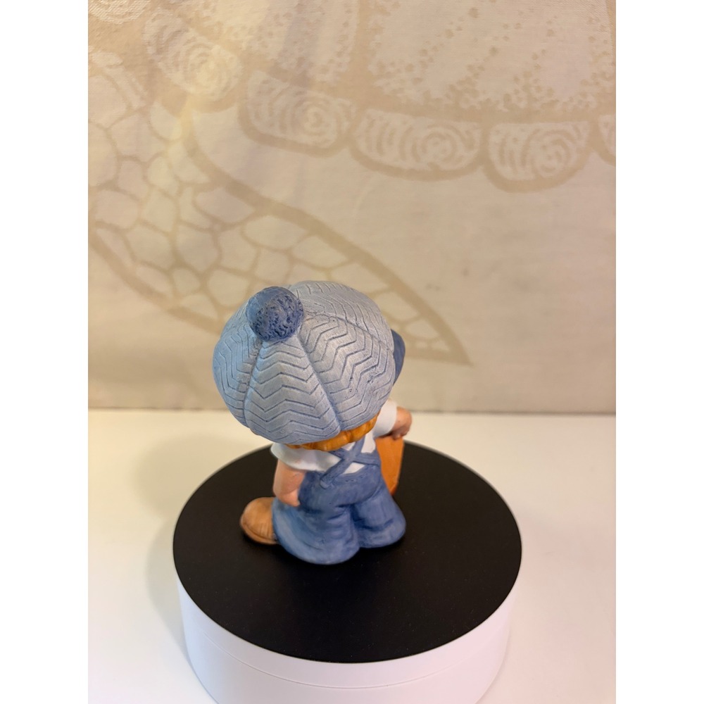 Vintage Boy with Dog Ceramic Figurine Blue Overalls Newsboy Cap K Satchel - Picture 3 of 5